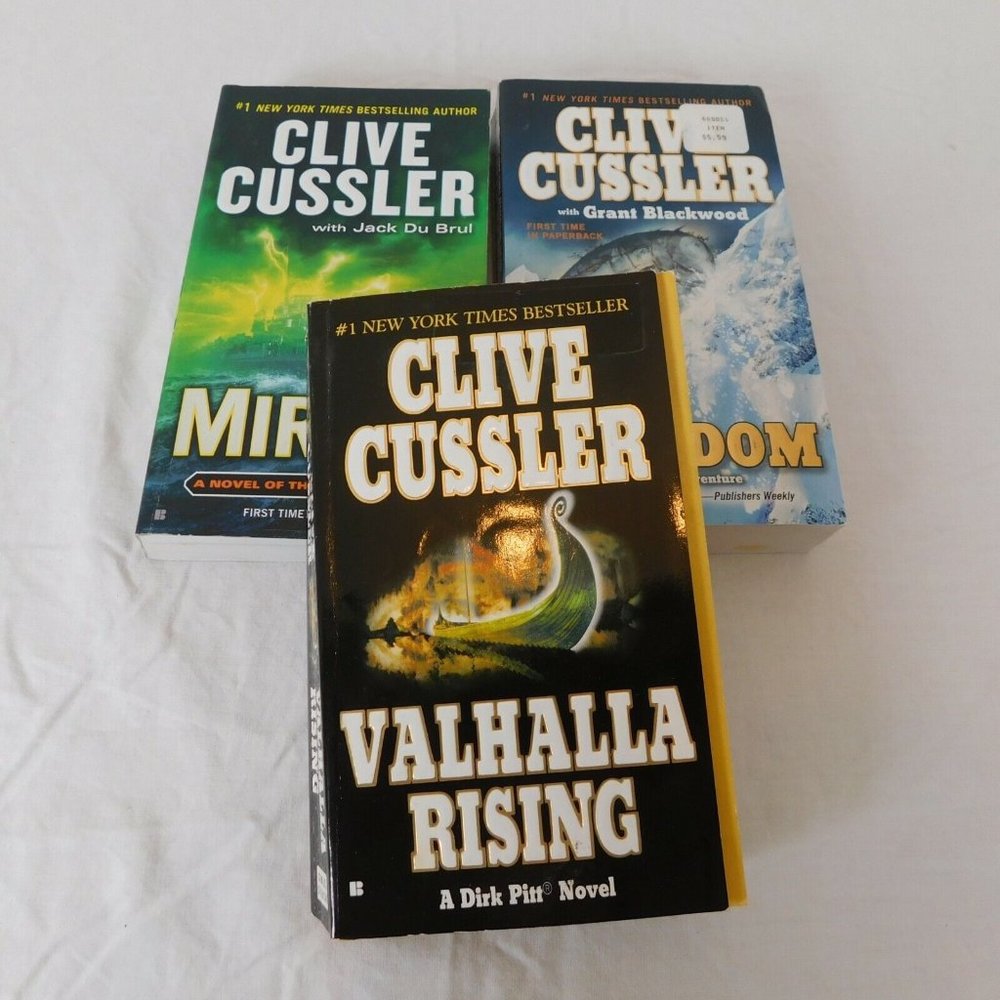 Lot of 3 Clive Cussler PB Valhalla Rising Dirk Pitt Kingdom Fargo Mirage Oregon